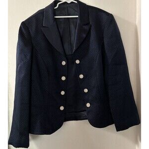 Women’s Navy Textured Dinner Jacket Diamond Buttons Lined Mock Shirt Inside Sm